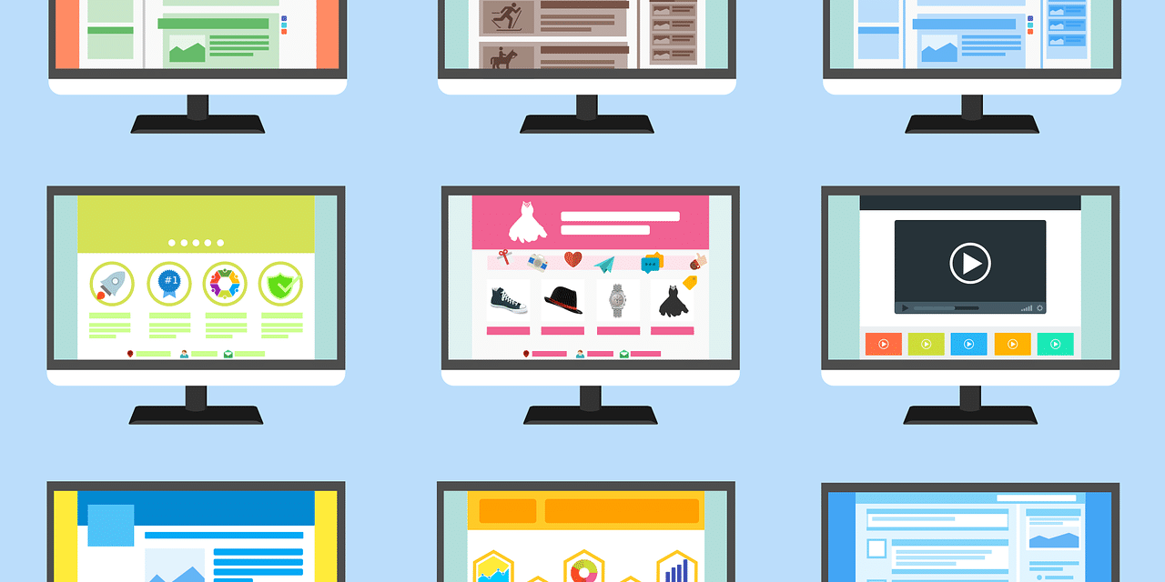 DS – trends in modern website design Graphic of 9 computer displays of trends in modern website design